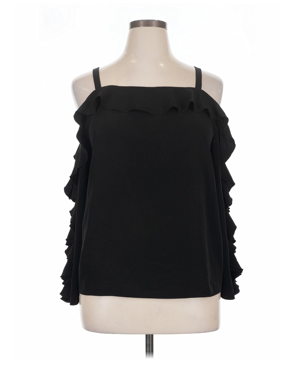 H&M Black Ruffle Cold-Shoulder Tank Top with Straps